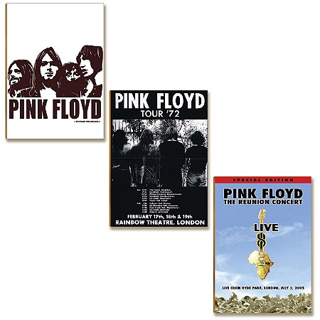 Kit 3 Placas MDF Rock Pink Floyd Tour 72 Reunion Concert