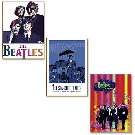 Kit 3 Placas MDF The Beatles Clássico Colorido Retrô