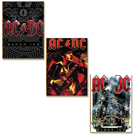 Kit 3 Placas MDF AC/DC Black Ice Guitarrista Trem Rock