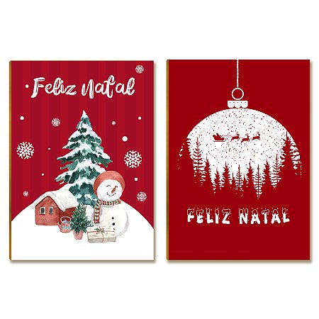 Kit 2 Placas MDF Natal Neve Casa Inverno e Bola Decor A4