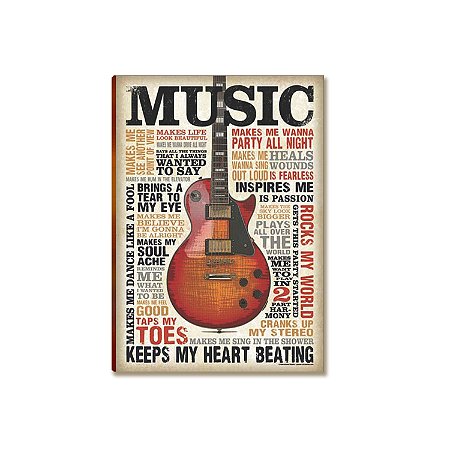 Placa MDF Música Guitarra Vintage Tipografia Parede A4
