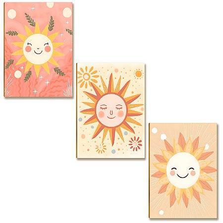 Kit 3 Placas MDF Solzinho Infantil Cute Colorido A4
