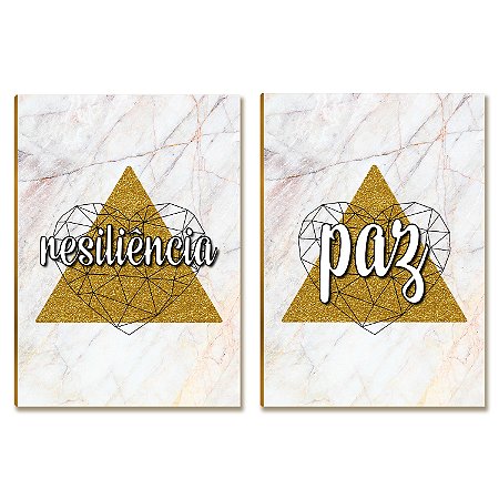 Kit 2 Placas MDF Mármore Dourado Paz Resiliência A4 Decor