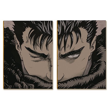 Kit 2 Placas MDF Geek Mangá Dark Olhar Intenso Parede Tam A4