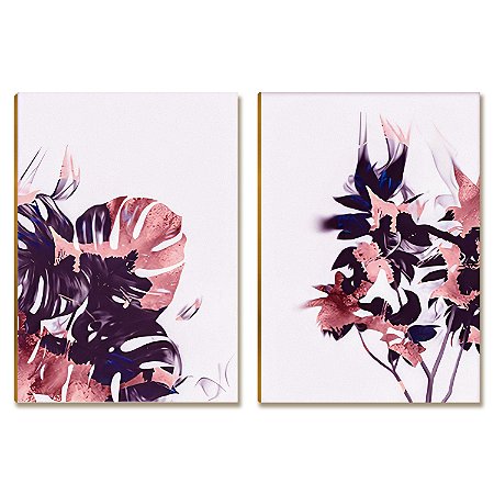 Kit 2 Placas MDF Abstrato Floral Rosé Moderno Parede A4