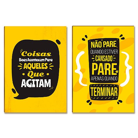 Kit 2 Placas MDF Frases Motivacionais Amarelas Parede A4