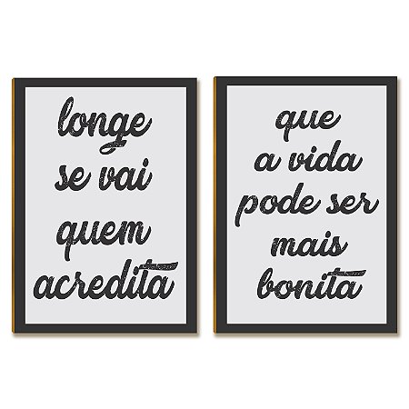 Kit 2 Placas MDF Frases Motivacionais Preto Cinza A4 Decor
