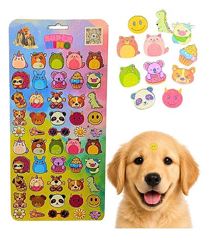 1 UND Cartela Adesiva Holográfica Cute Pet Cão Banho e Tosa