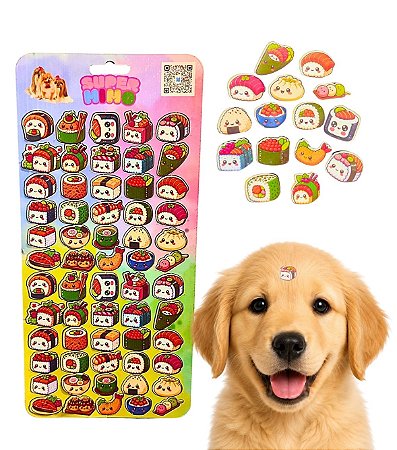 1 UN Cartela Adesiva Holográfica Pet Sushi Cão Banho e Tosa