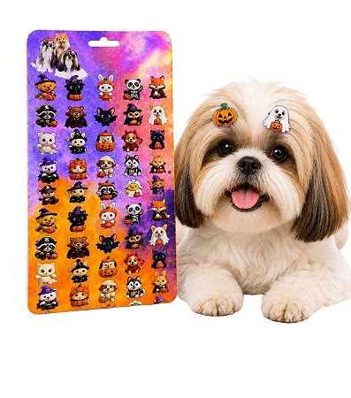 Cartela Holográfica Halloween Animal Pet Shop Cão Banho Tosa