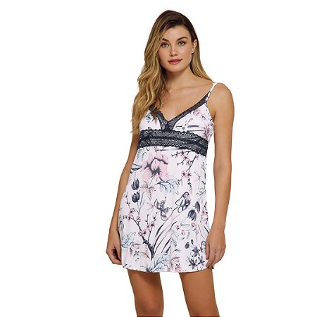 1172 - Camisola estampada com detalhes em renda liganete premium