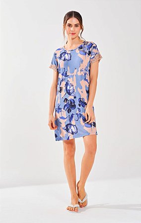 5857 - Camisola estampada em viscose com detalhe em renda