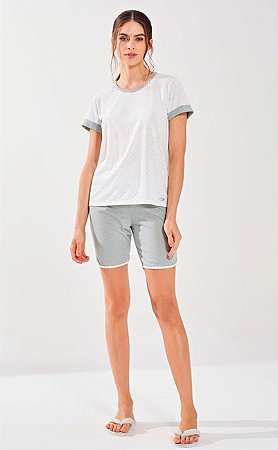3804 - Bermudoll com blusa de manga curta em malha estampado com poás