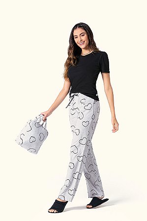 10380025 - Pijama de calça e manga curta em algodão