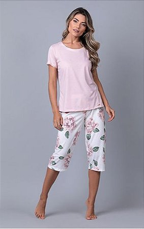 6511 - Pijama pescador floral com manga curta