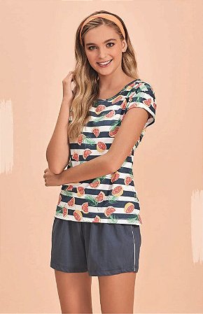 106695 - Pijama com shorts e blusa de manga curta 100% algodão
