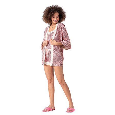 11260005 - Conjunto de pijama shortdoll com blusa de alcinhas e kimono