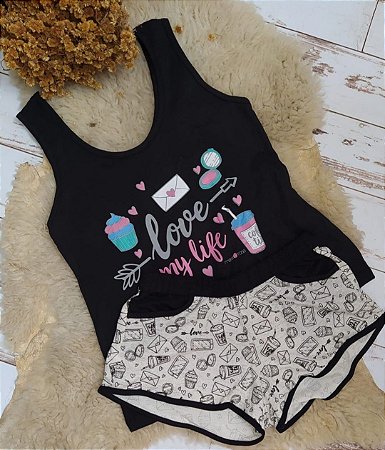 1144 - Pijama de shorts com regata em algodão