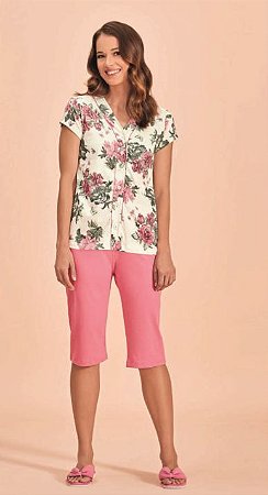 105717 - Pijama pescador aberto com botões e manga curta