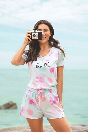 13200 - Pijama shortdoll com manga curta tie dye em algodão