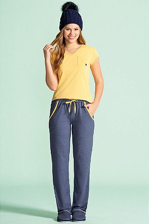 10380011 - Pijama de calça e manga curta mostarda