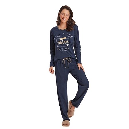 13663 Pijama feminino Recco calça e manga longa 100% algodão - Klein Moda  Íntima São Paulo