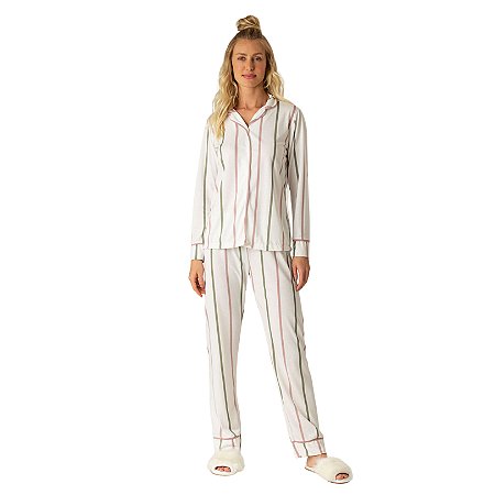 9862 - Pijama Feminino com Botões listrado