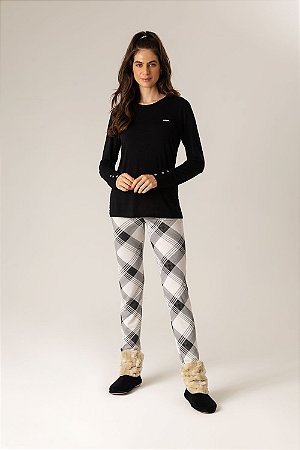 9858 - Pijama Feminino Longo em Viscolycra Xadrez
