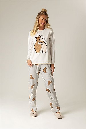 9867 - Pijama Feminino em Moletinho Flanelado Abraço de Urso