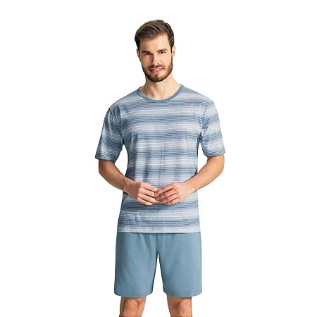 Pijama masculino blusa listrada e shorts liso 12270010