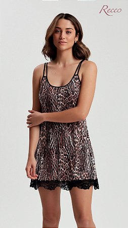 14373-Camisola Animal Print Recco de Microfibra com renda