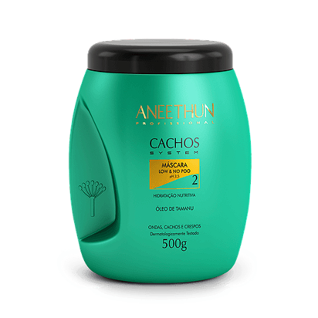 Máscara Low e No Poo pote 500G para cabelos cacheados, ondulados e crespos com óleo de Tamanu e com repositores a base de lipidios Aneethum