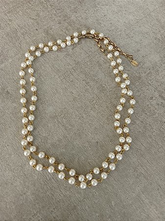 Colar longo de pérolas (ouro velho) - COL866