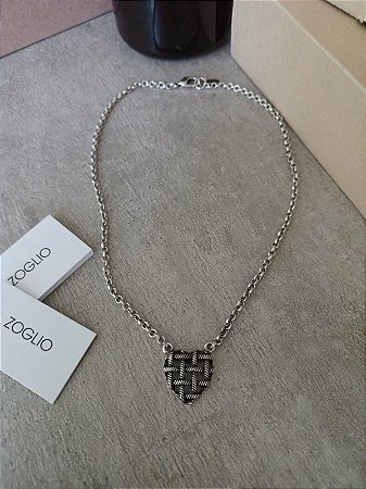 Colar coração trançado prata velha - COL1128