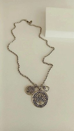 Colar medalha árvore da vida e ponto de luz - COL1194