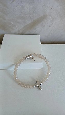Pulseira de cristal creme e cruzinha - PUL174