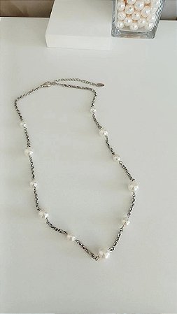 Colar pérolas e corrente - COL1202