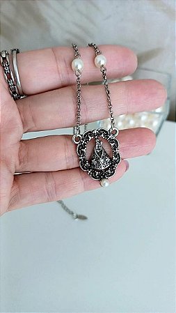 Colar Nossa Senhora Aparecida e corrente com pérolas - COL1211