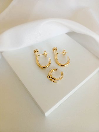 Mix de brinco e piercing com design de prego (semijoia banhada a ouro 18k)