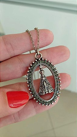 Colar medalha oval e vazada de Nossa Senhora Aparecida - COL1218