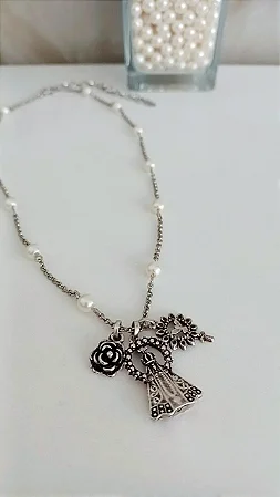 Colar patuá N. S. Aparecida, Divino e Flor - COL1238