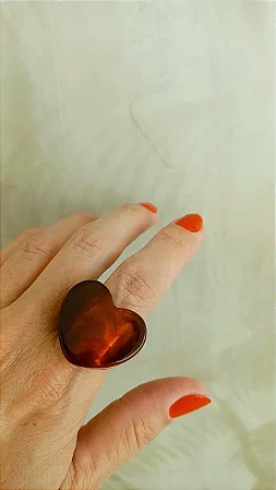 Anel de resina Coração cor Tartaruga (TAMANHO 25) - AN236