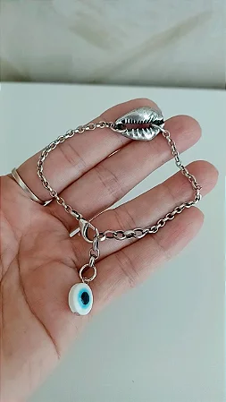 Pulseira búzio e olho grego - PUL205