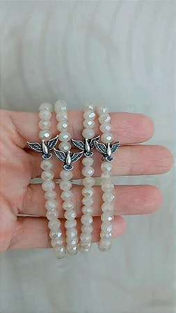 Pulseira de cristal creme e Divino Espírito Santo - PUL 206