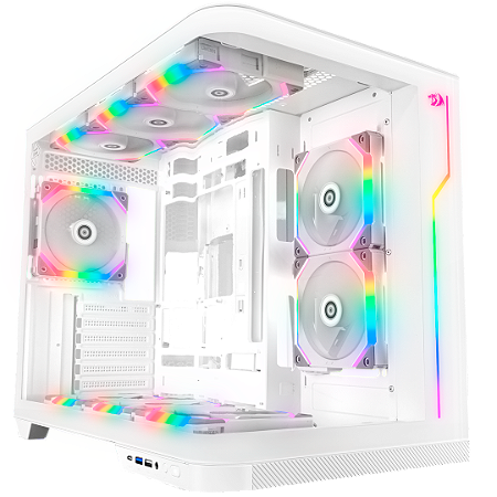 Gabinete Gamer Redragon Wideload Extreme Lunar White, Mid Tower, RGB, Vidro Curvado, ATX, Branco, Sem Fonte, Sem Fan, CA-605W