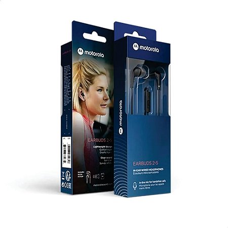 Fone De Ouvido Motorola Earbuds 2-S com Microfone e Isolamento de Ruído Preto