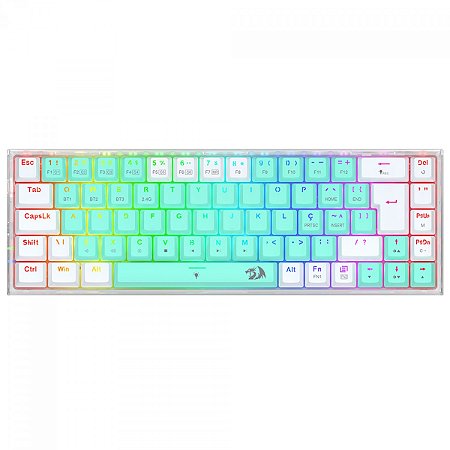 Teclado Gamer Mecânico Redragon Castor Pro, Wireless, Bluetooth, Switch Gentle Mine, ABNT2, 65%, Branco E Menta, K631RGB-PRO-GW (PT-GENTLE LIME)