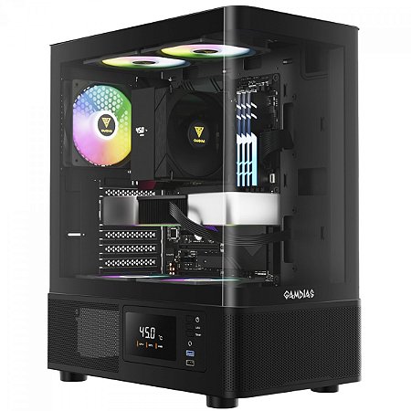 Gabinete Gamer Gamdias Atlas E2 CG, Mid Tower, Vidro Temperado, ATX, Sem Fonte, Com 3 Fans ARGB, Preto