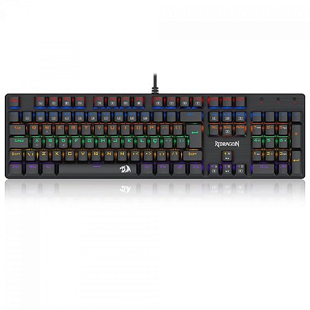 Teclado Mecânico Gamer Redragon Valheim Rainbow, Switch Blue, USB, ABNT2, Full-Size, Black, K608-R (PT-BLUE)