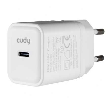 CARREGADOR CUDY 20W CARGA RAPIDA CH20 USB-C BRANCO CH20_EU V1.0